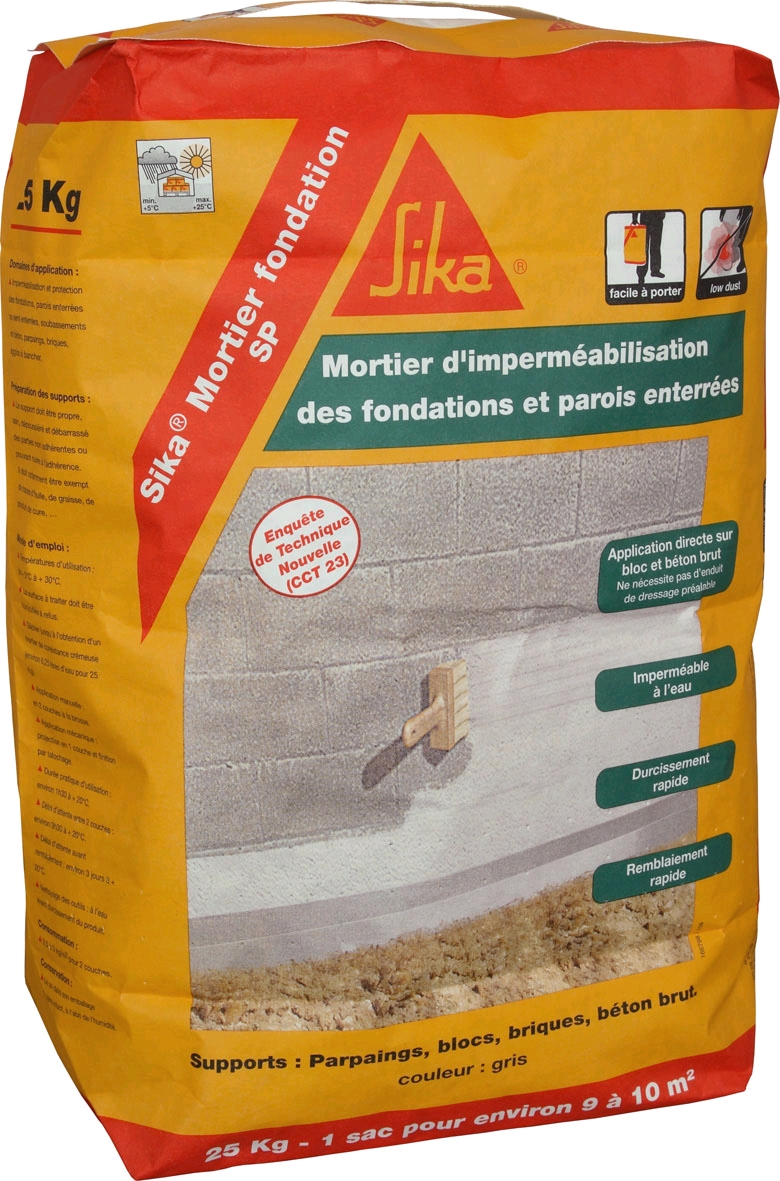 Enduit pour L’Imperméabilisation Des Fondations SIKA MORTIER FONDATION 25 KG