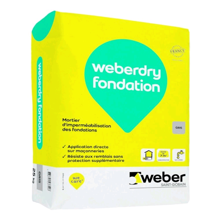 Mortier d'imperméabilisation des fondations WEBER DRY FONDATION GRIS 25 KG