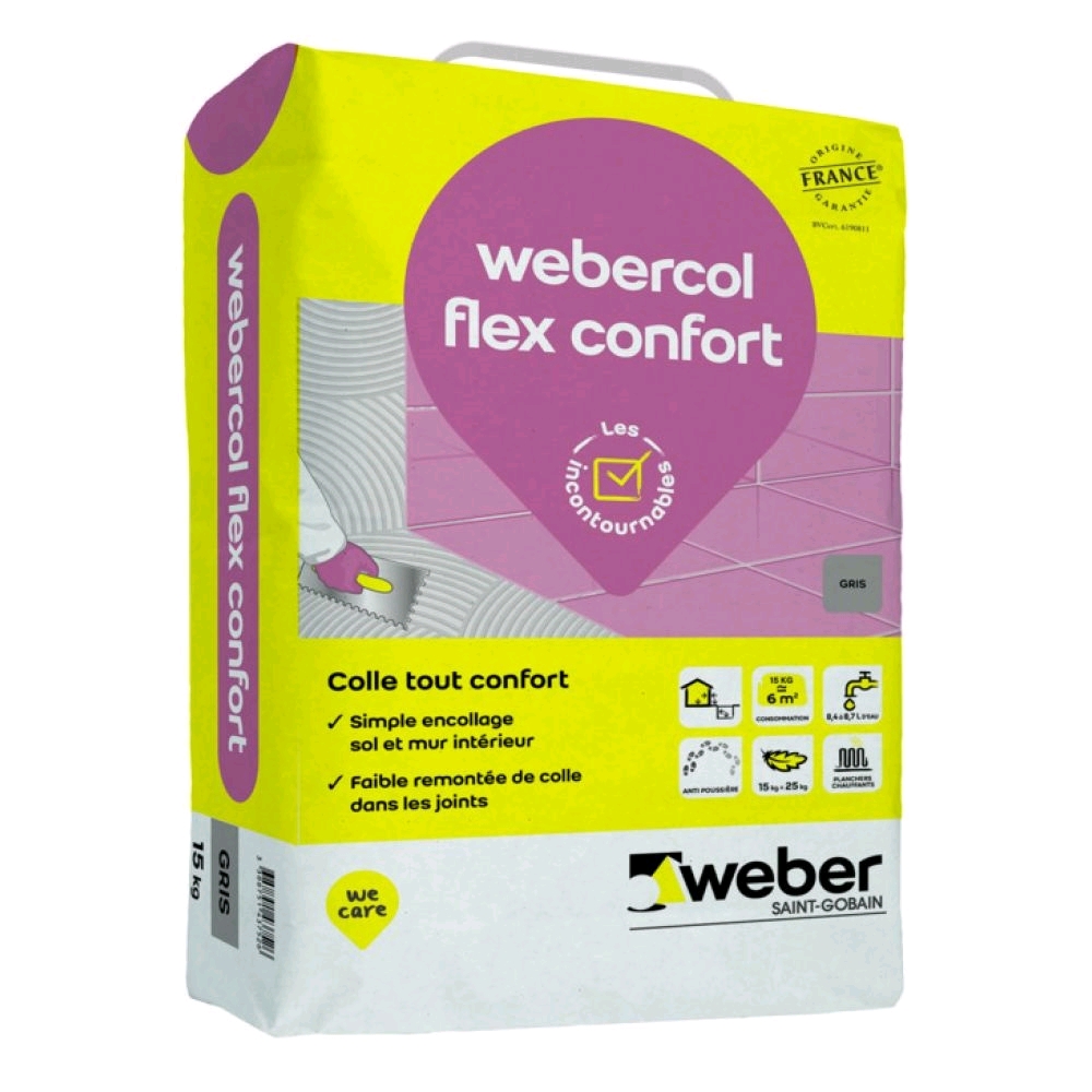 COLLE CARRELAGE WEBERCOL FLEX CONFORT 15Kg