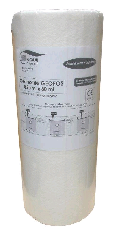 Feutre Géotextile GEOFOS pour assainissement - long 50ml x larg 5,20ml